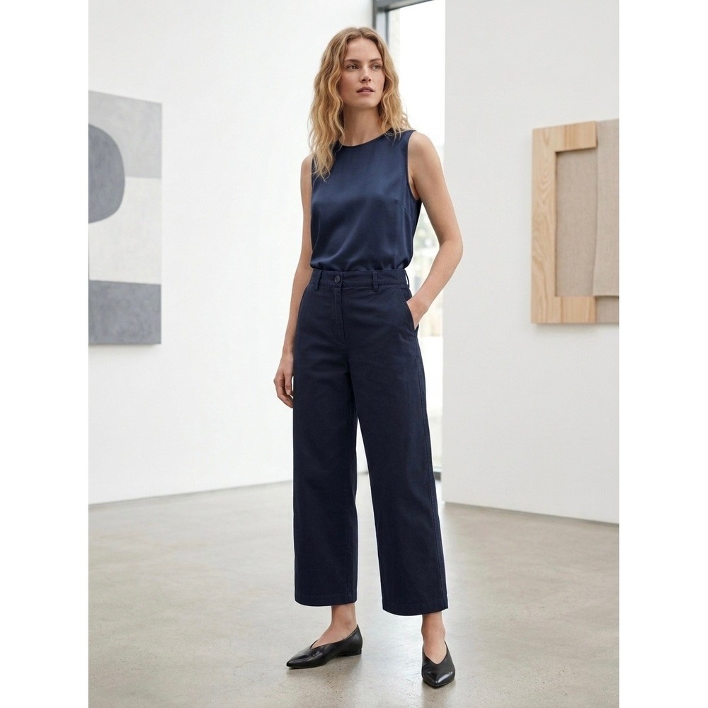 COS Womens Navy Blue Cotton Wide Leg Cropped Trousers Pants Size 2 High Rise